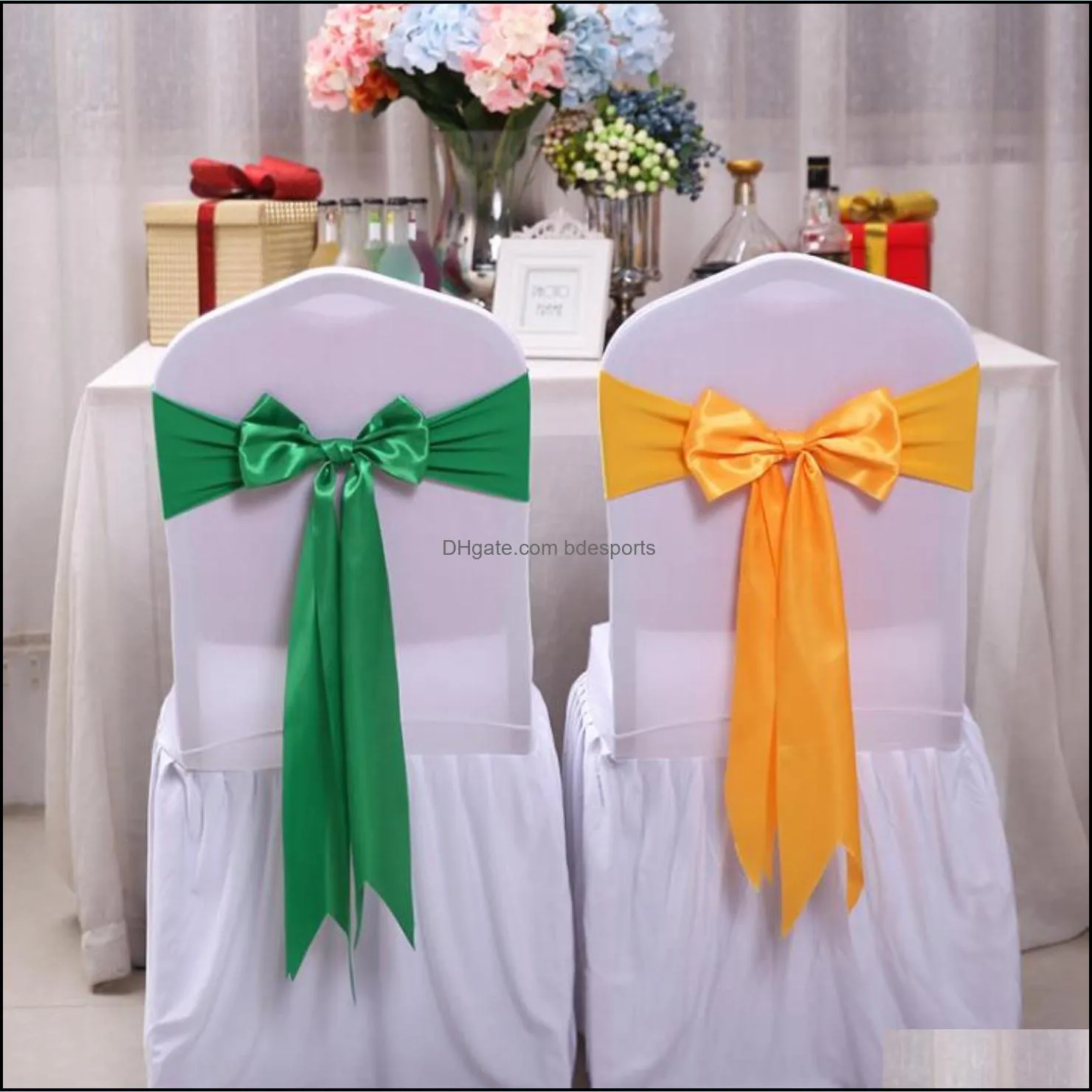 Ers Textiles Home & Garden25Pcs Wedding Decoration Knot Bow Sashes Satin Spandex Er Band Ribbons Chair Tie Backs For Party Banqu Jllkdk