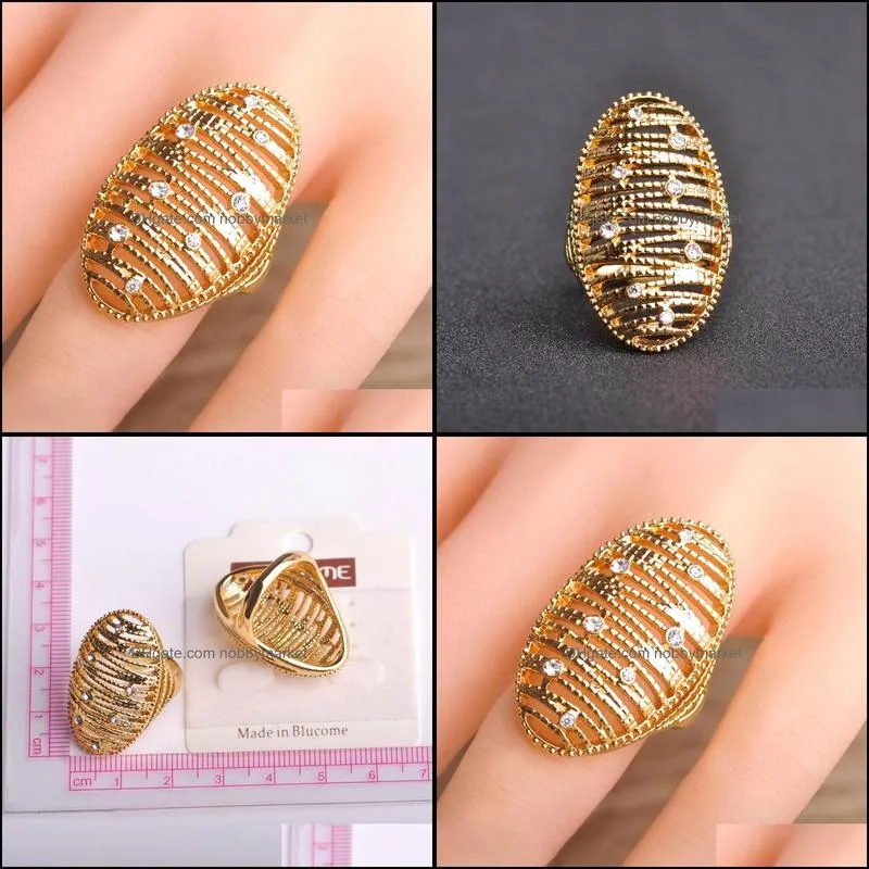 Wedding Rings Blucome Fashion Style Multi-Layered Gold Color Ring Crystal Hollow Out Bijoux Women Party Banquet Hand Accessories