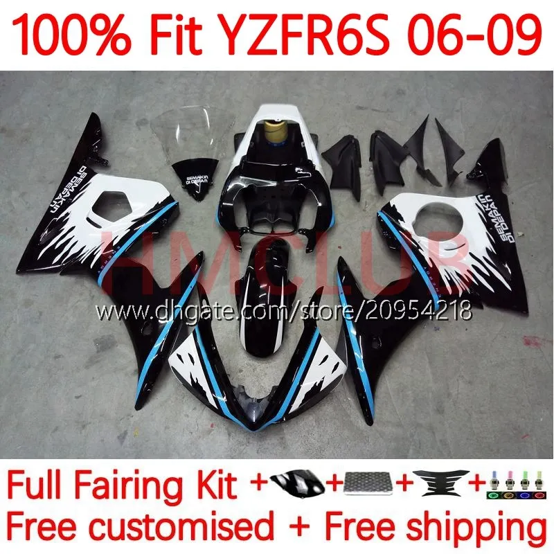 حقن الجسم ل Yamaha YZF-R6S YZF600 YZF R6 S 600 CC 06-09 هيكل السيارة 10NO.123 YZF R6S 600CC YZFR6S 06 07 08 09 YZF-600 2006 2008 2009 2009 OEM Fairing Kit حار أزرق Blk