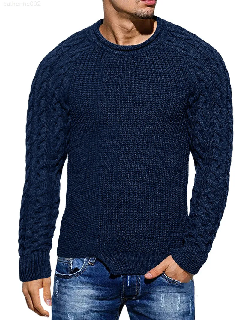 Suéter masculto cor sólida slim fit sweater vintage casual top top top bainha assimétrica pullover moda malha suéter homens roupas g22801