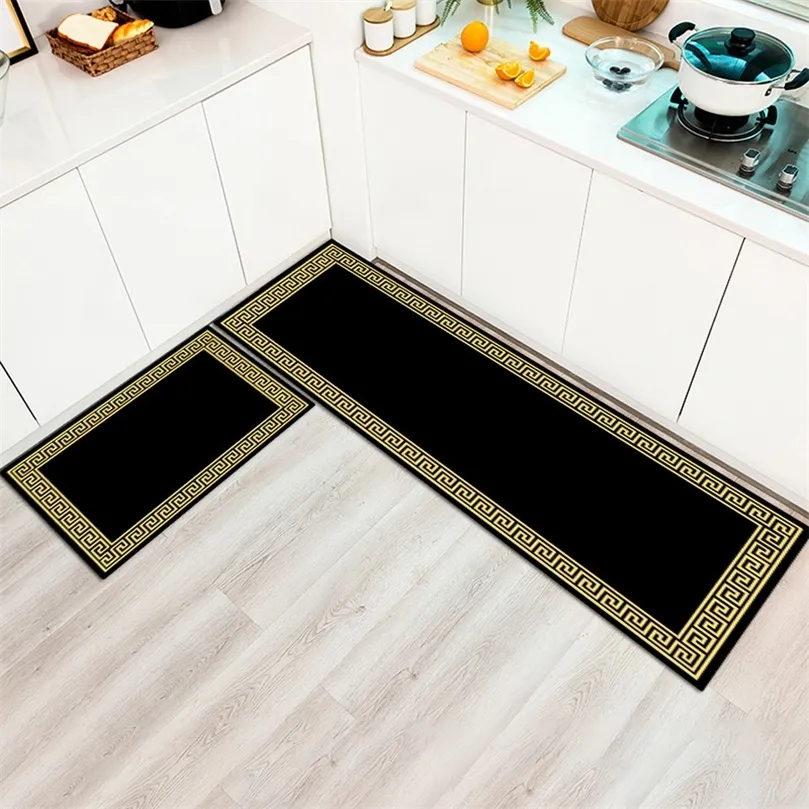 Кухонный ковер черный и желтый геометрический ретро стиль коврик для спальни прикроватный прямоугольник въездное отверстие вход в поглощение масла 220401