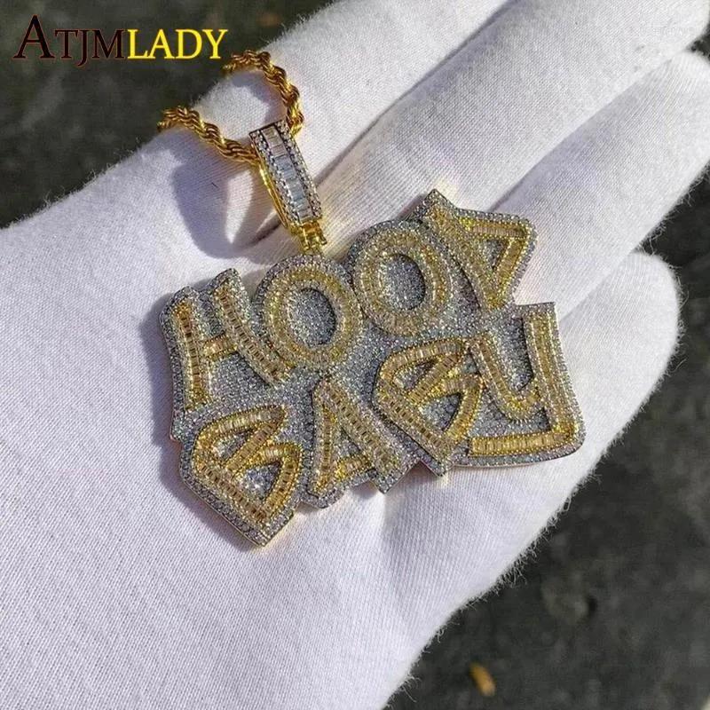 Chains Hip Hop 5A CZ Paved Hood Baby Pendants 2 Colors Letter Charm Necklace Iced Out Bling Cubic Zircon Boy Men's Rapper JewelryChains