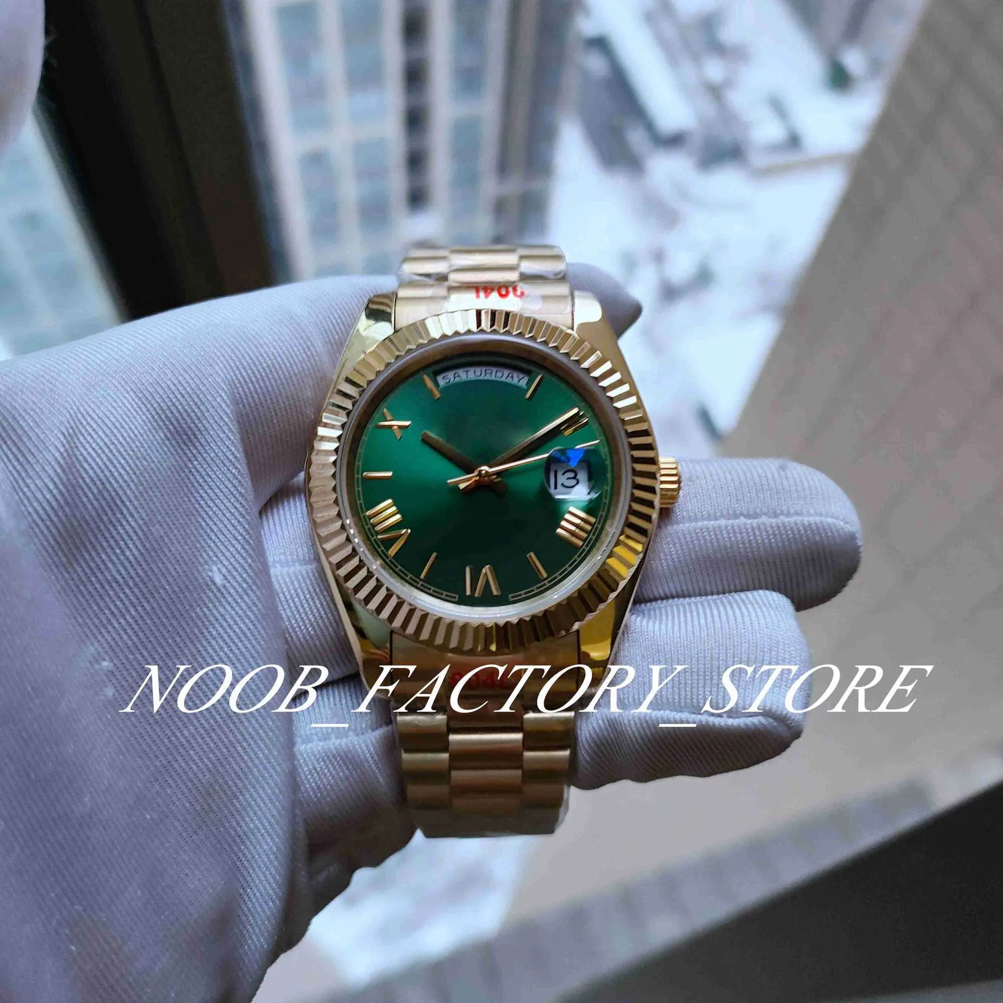 Orologio versione Super U1 Movimento automatico Nuovo cinturino Orologio da polso in acciaio 904L oro giallo 41mm Quadrante Roma verde Vetro zaffiro Uomo