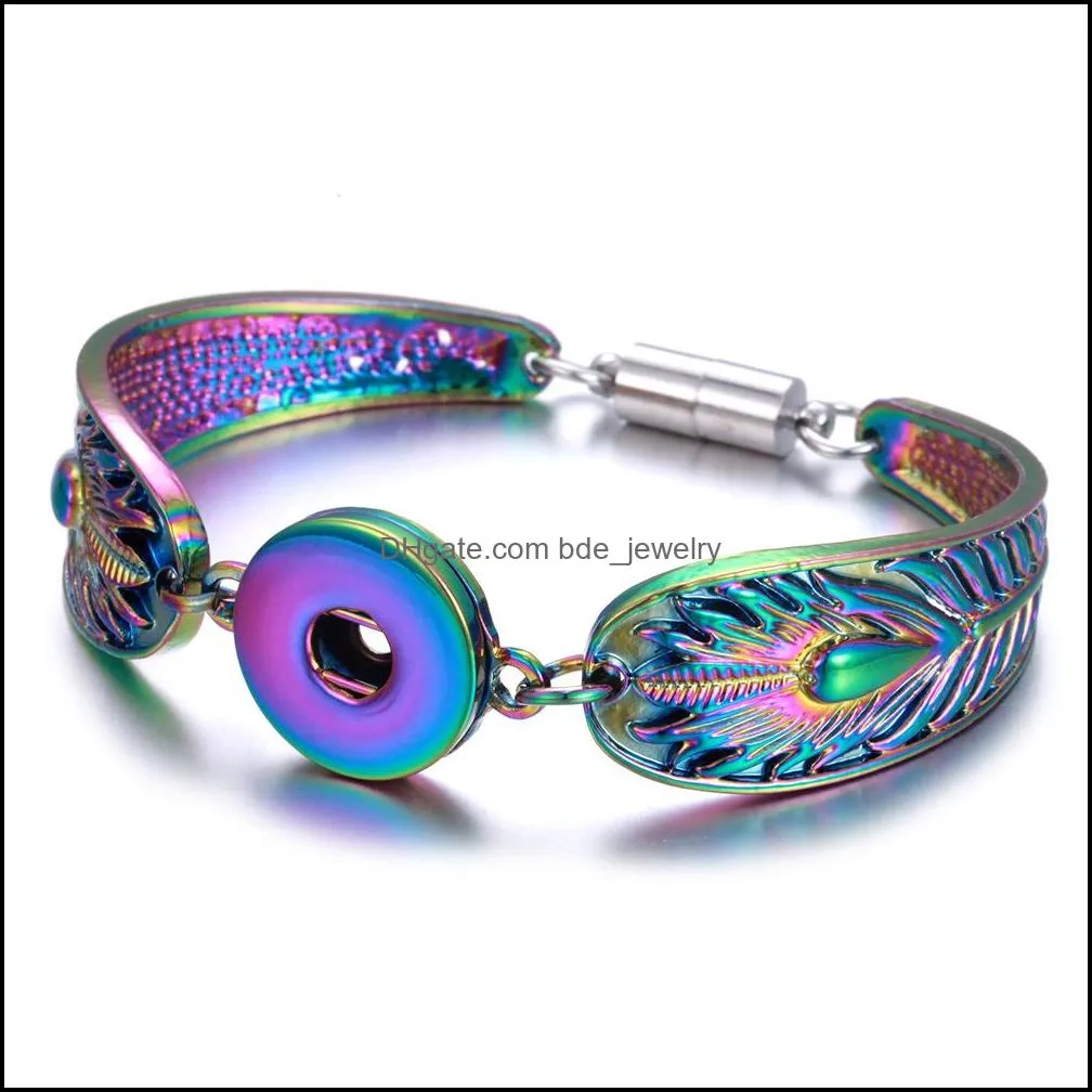snap jewelry colorful magnetic metal 18mm snap button bracelet bangle for women interchangeable charm bracelet