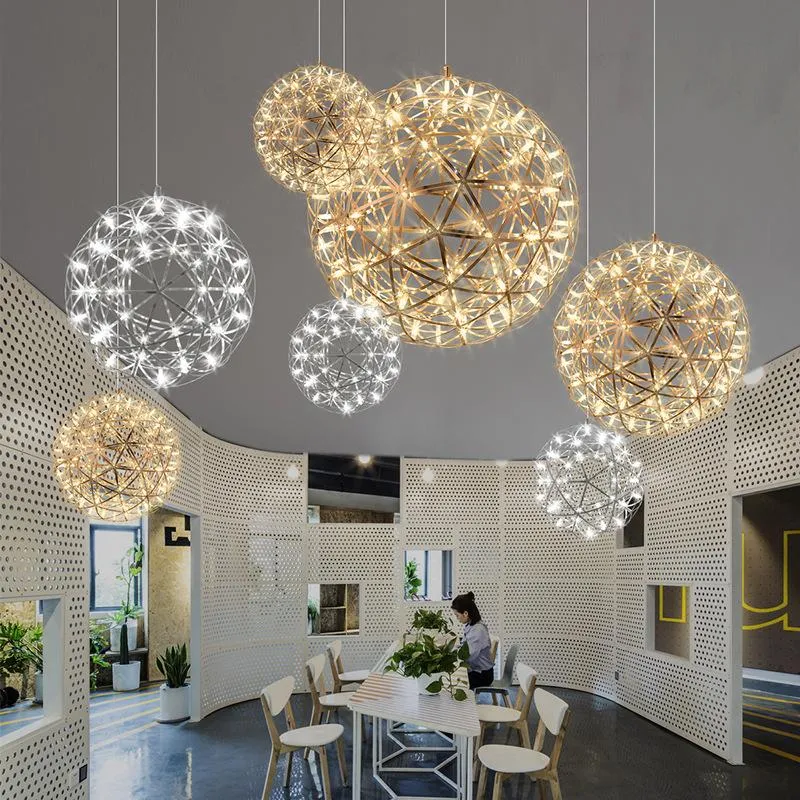 Hanglampen modern vuurwerk vonk ball led lights roestvrijstalen verlichtingsarmaturen hangen voor woonkamer El Hall Home Decorpendant