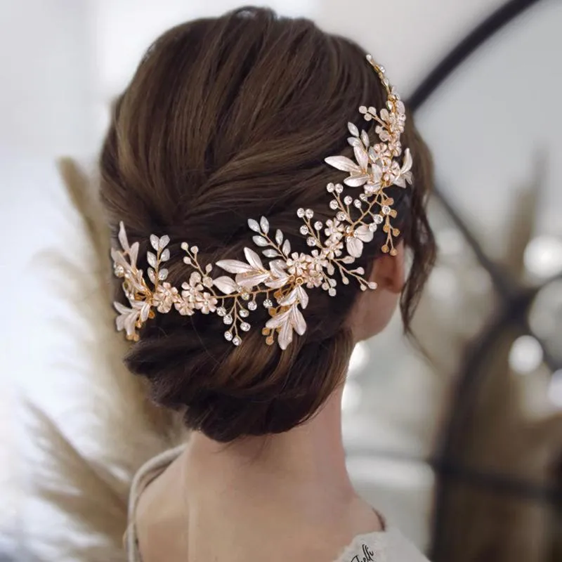 Haarclips Barrettes Flower Leaf Rijnbaring Hoofdband Weddingaccessoires voor bruid tiara dames sieraden hoofddekselhaar
