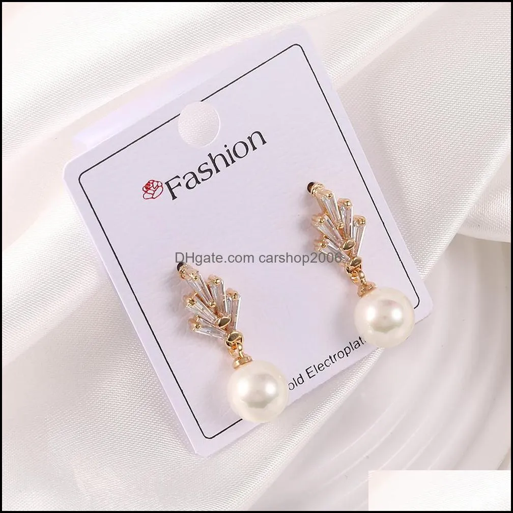 Fashion Pearl Teardrop Earrings Wedding Cubic Zirconia Dangle Earring for Brides Women Party Jewelry Gold Silver Rose Gold Plated