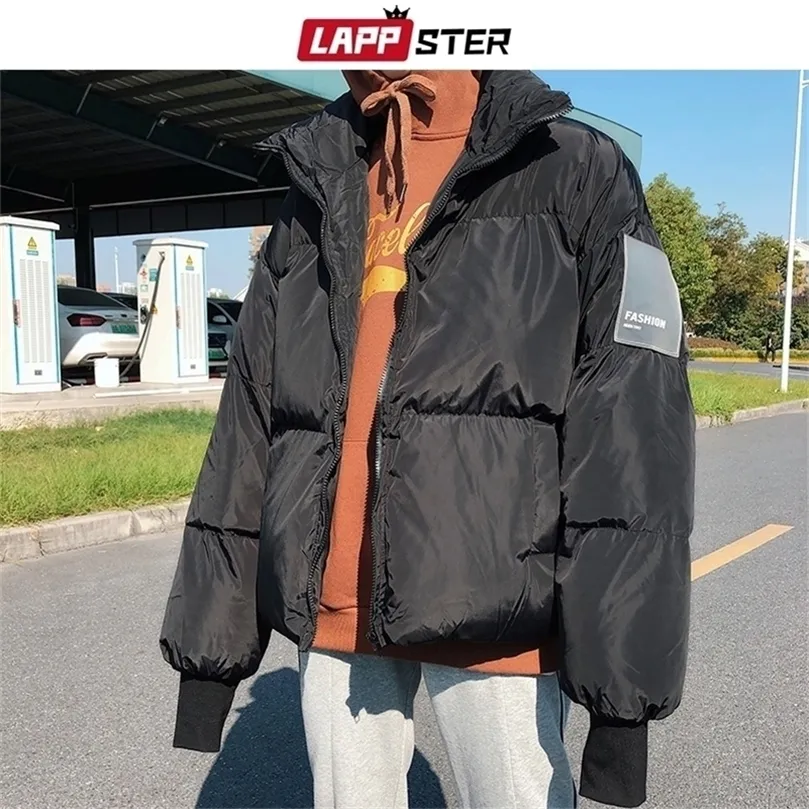 Lappster Men Black Streetwear Bubble płaszcz zimowy kurtka męska Koreańskie kurtki puffer płaszcze płaszcze męskie harajuku grube hip hop parka 201127