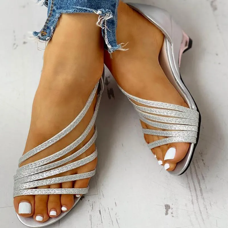 Sandales Femmes Pour 2022 Wedge Med Talons Loisirs Bling Été Slip On Gladiator Casual Designer Luxe Dames Style RomainSandals