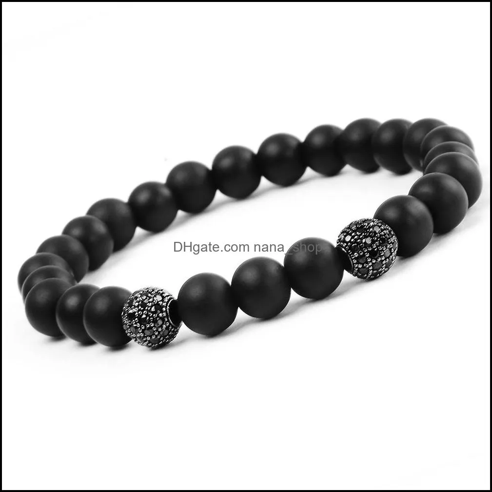 Fashion Natural Stone Bracelet Men Micro Pave CZ 8mm Disco Ball Charms Bracelets For Women Men Jewelry Gift  Bijoux Wholesale