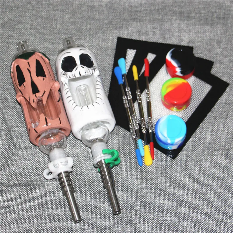 Hookah Mini Nectar Bong kit with 14mm Metal Quartz Tip dabber tool Silicone mat Plastic Keck clip Concentrate Dab Straw Oil Rigs glass pipe