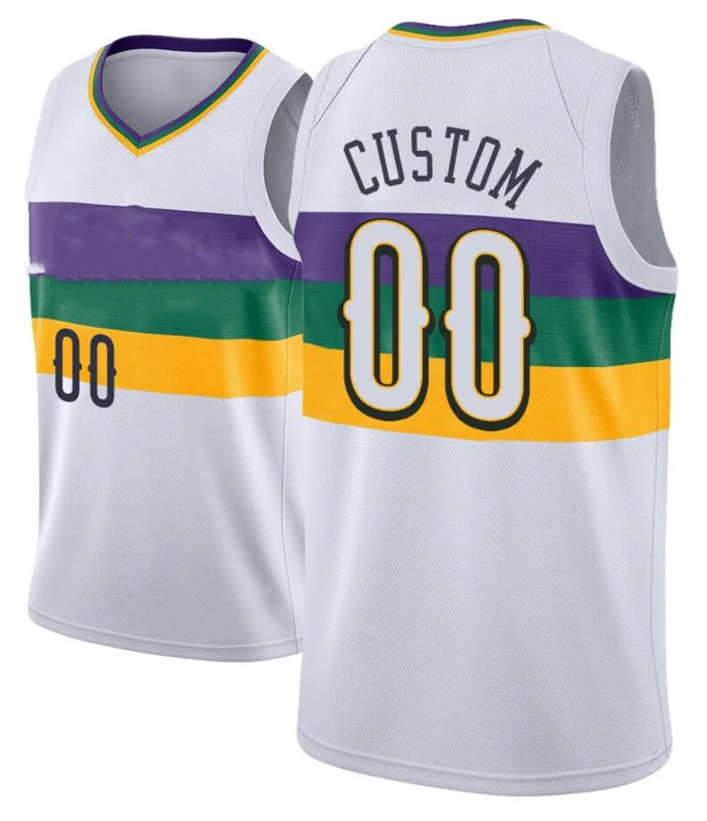 Tryckt New Orleans Custom Diy Design Basketballtröjor Anpassning Team Uniforms Skriv ut Personliga Any Name Number Mens Women Kids Youth White Jersey