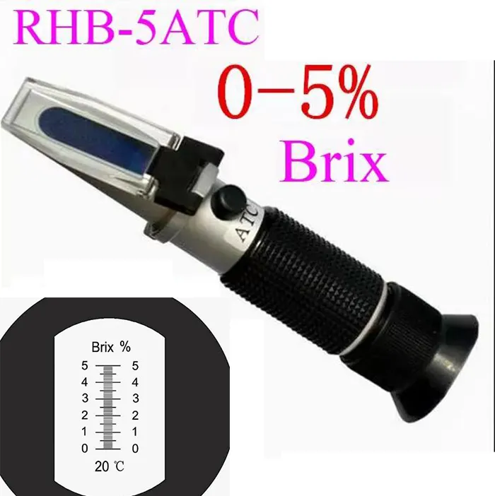 Hand gehalten 0-5% Niedriger Brix Schnittflüssigkeitsrefraktometer RHB-5ATC Metall-Flüssigkeitstester Saccharometer Zuckerkonzentration Messung mit hartem Tragetasche