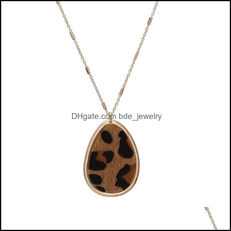 designer waterdrop abalone shell leopard necklace metal long chain sweater necklace geometric jewelry