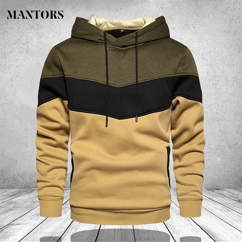 Män hoodies sweatshirts patchwork höst casual hoodie manlig tjock hip hop streetwear hooded pullover kläder 220325