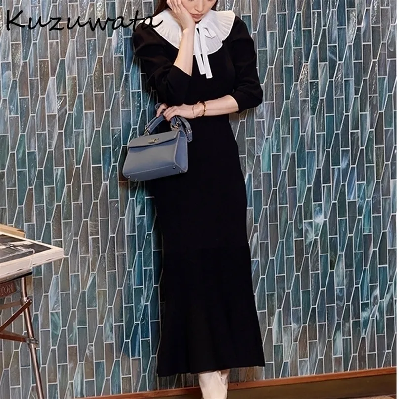 Kuzuwata automne femmes Robe japon Style doux Vestidos détachable décolleté col en dentelle solide mince volants robe de sirène 220402