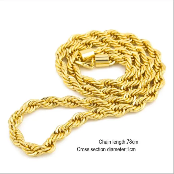 10Mm Thick 76Cm Long Rope Twisted Chain 24K Gold Plated Hip Hop Twisted Heavy Necklace For Mens