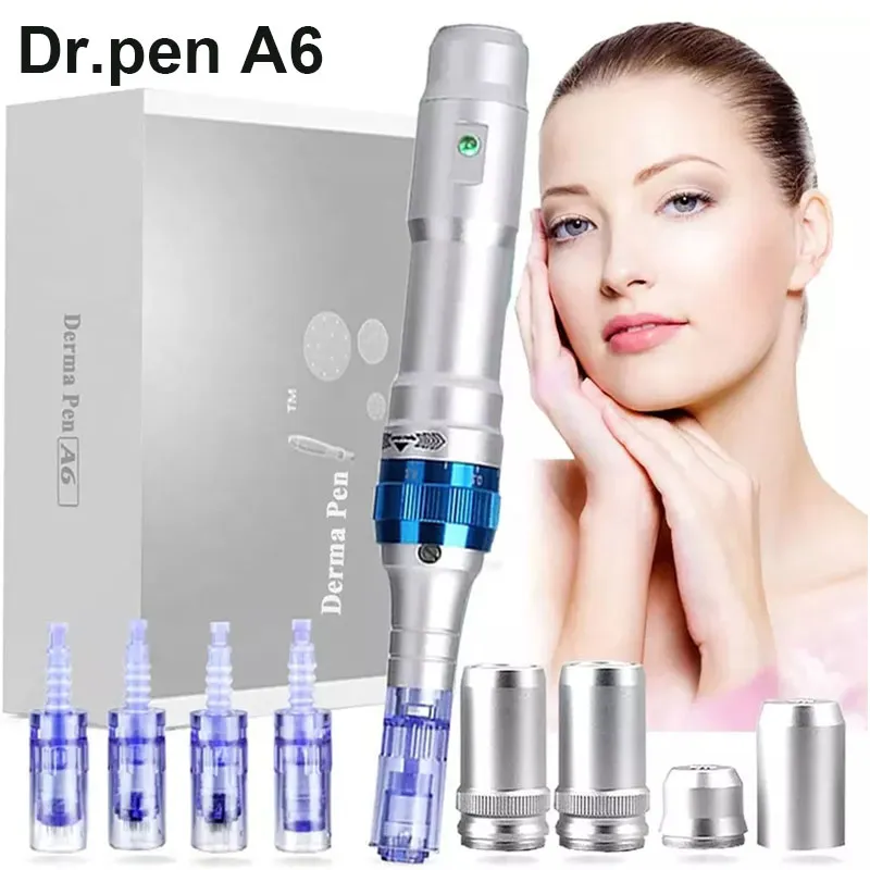 Professional Wired Dr Pen Ultima A6 med 2stillbehör 12pins Microneedle Catroner Skinvård Kit Acne ärr Borttagning Microneedle Hem Använd skönhetsmaskin