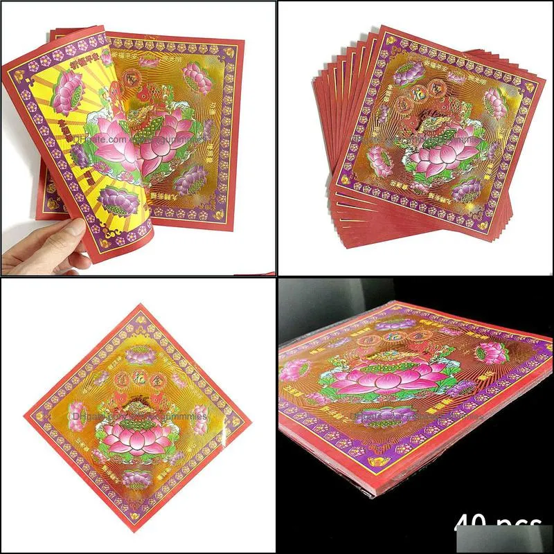 80Pcs Lotus gold double sided Chinese Joss Incense Paper- Ancestor Money-Joss Paper Good Luck,Bless Offspring Sacrificial Supplies