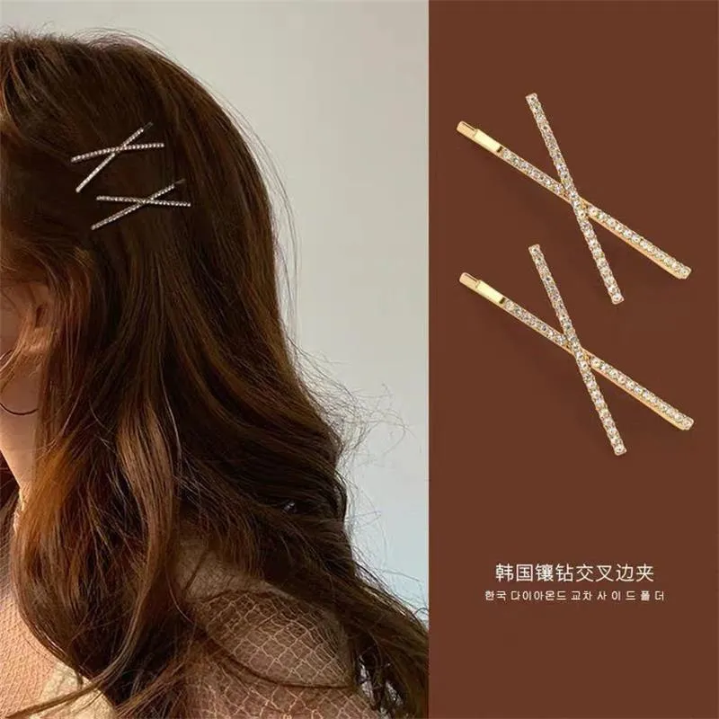 New Cross Crystal Hairpins Rhinestones X Hair Clips Barrettes Simple Side Clip Bridal Headwear Girl Hair Accessories