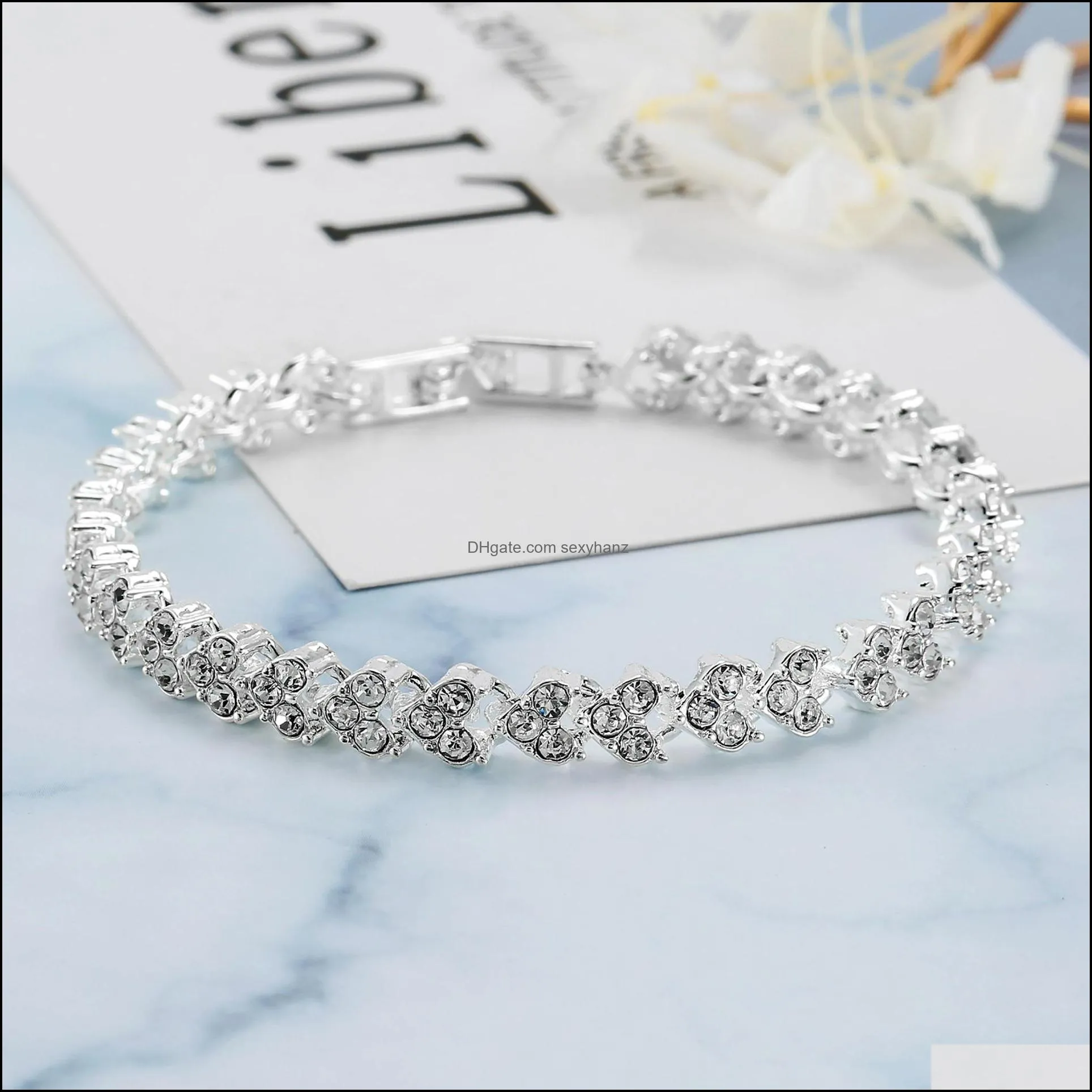rome crystal zircon heart bracelets beads tennis bracelet bangle 3 colors chain bride bracelet for women/men party jewelry gift