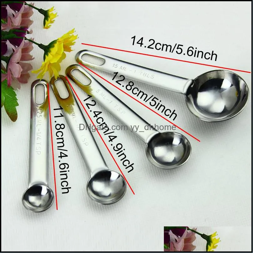 baking cooking tools hangable handle measuring spoons set stainless steel 4 pcs/set measuring spoon food grade safety tablespoon dh1289