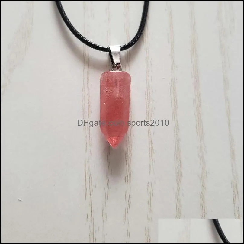 22x9mm natural agate rose quartz crystal stone pendant mixed hexagon point pillar simple stylish necklace