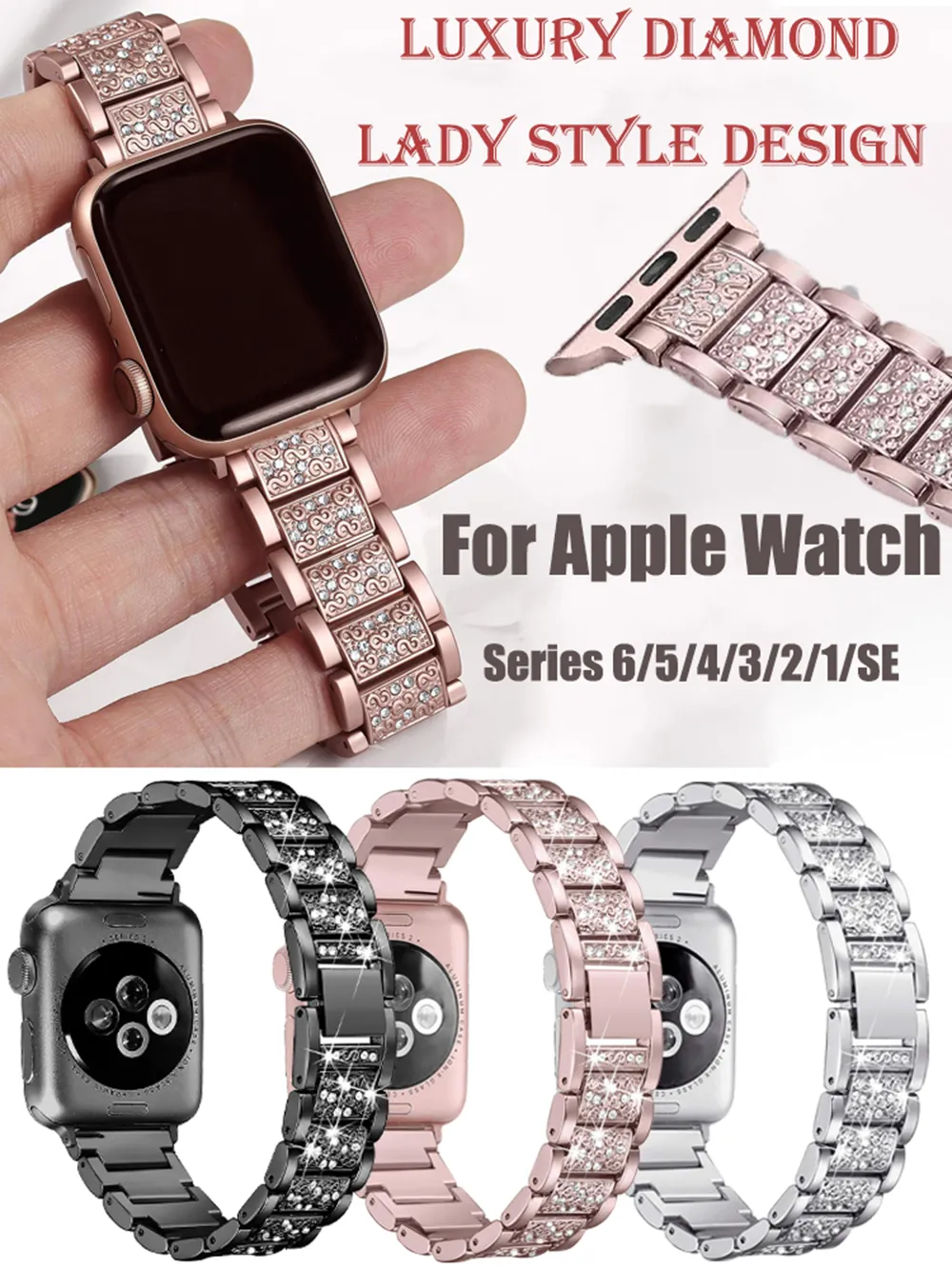 Diamond roestvrijstalen damesriem voor Apple Watch Ultra 49mm serie 8 7 45 mm 41 mm armband Women Iwatch Band 6 5 4 3 SE 44/40mm 42 mm 38 mm 38 mm