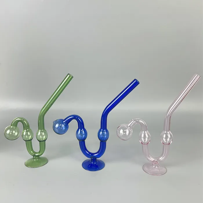 Snakelike Glass Oil Burner Pipes With 3 Balls For Tobacco Smoking Water Pipe Bubbler Rig Bong Hookah Shisha Tube