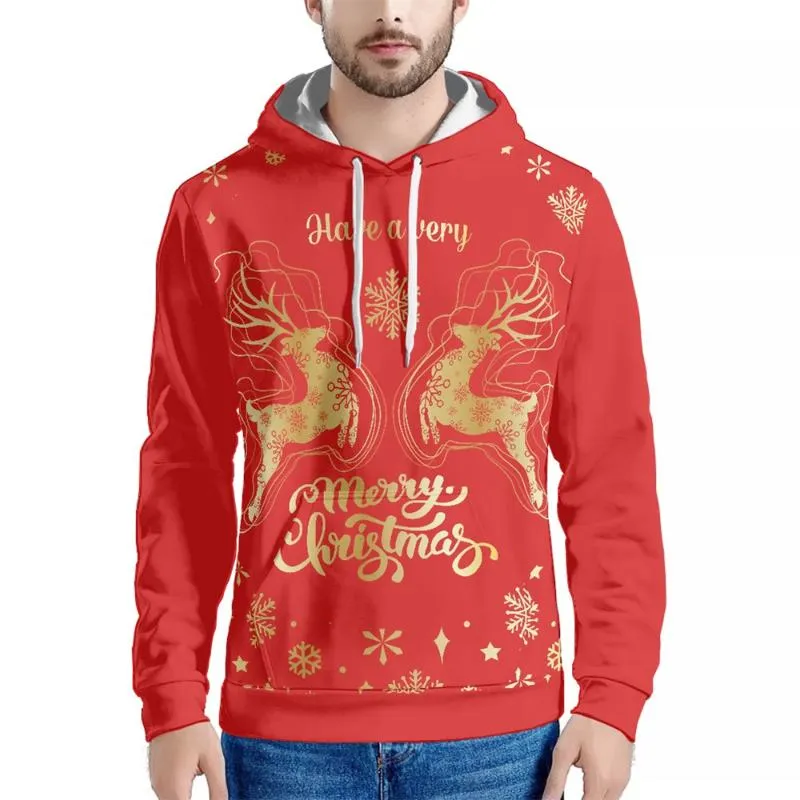 Men's Hoodies & Sweatshirts Sublimation For Men Merry Christmas Red Elk Clothing And Deco Print Custom 2022 Autumn Male Casual HoodiesMen's