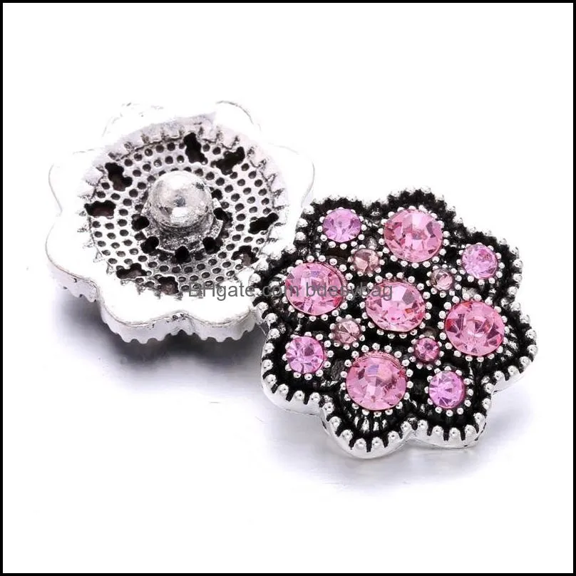 wholesale rhinestone 18mm snap button flower clasp metal zircon charms for snaps jewelry findings suppliers