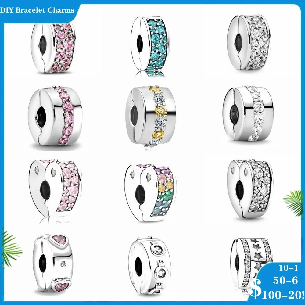 925 Silver Fit Pandora Charm 925 Armband Unikt Heartround Colored Stone Charms Set Pendant DIY Fine Beads Jewelry