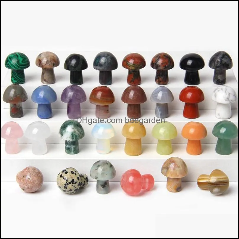 Random Color Mini Mushroom Plant Statue Natural Stone Carving Aquarium Home Decoration Crystal Polishing Gem Drop Delivery 2021 Loose Beads