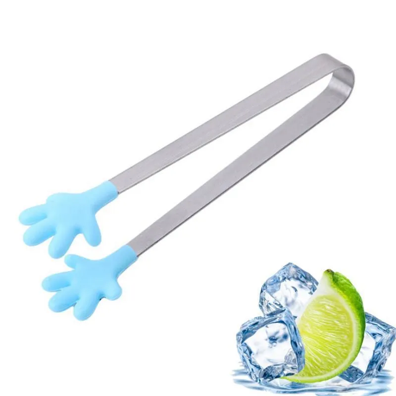 Cute Creative Small Silicone Clip Non Slip Stainless Steel Mini Food Ice Square Suger BBQ Tongs Clips Kitchen Products