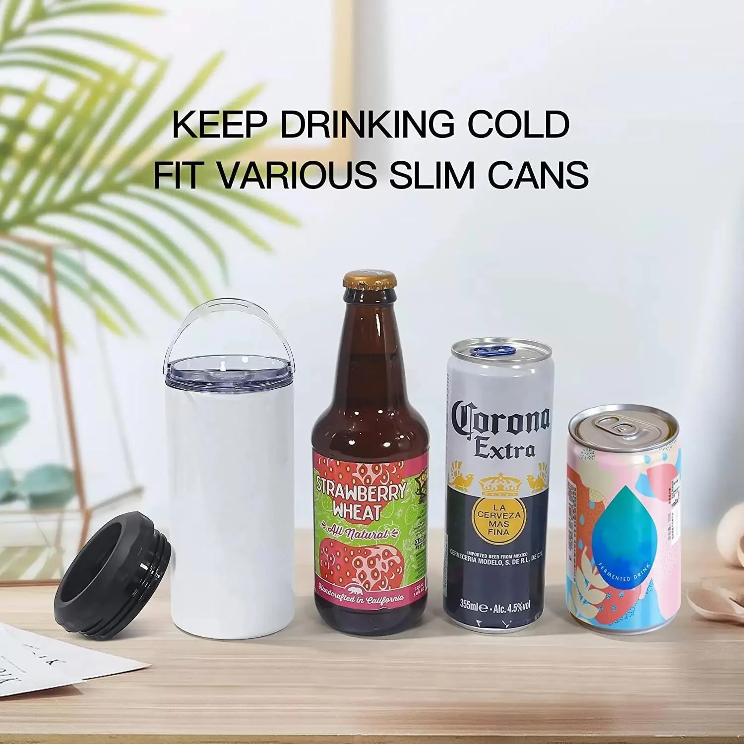 16OZ Sublimation Can Cooler Tumblers Blanks 4-in-1 Can Insulator Adapter with Leack-Proof Lid & Plastic Straw, Stainless Steel Cooler H0420