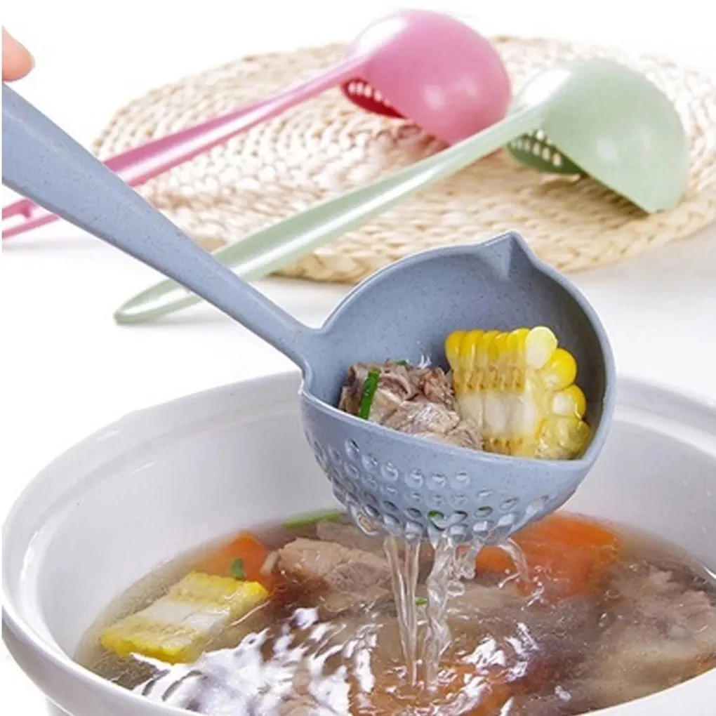 Nouvelle cuillère à soupe à long manche filtre de cuisine couleur unie passoire de cuisson en plastique couverts chauds