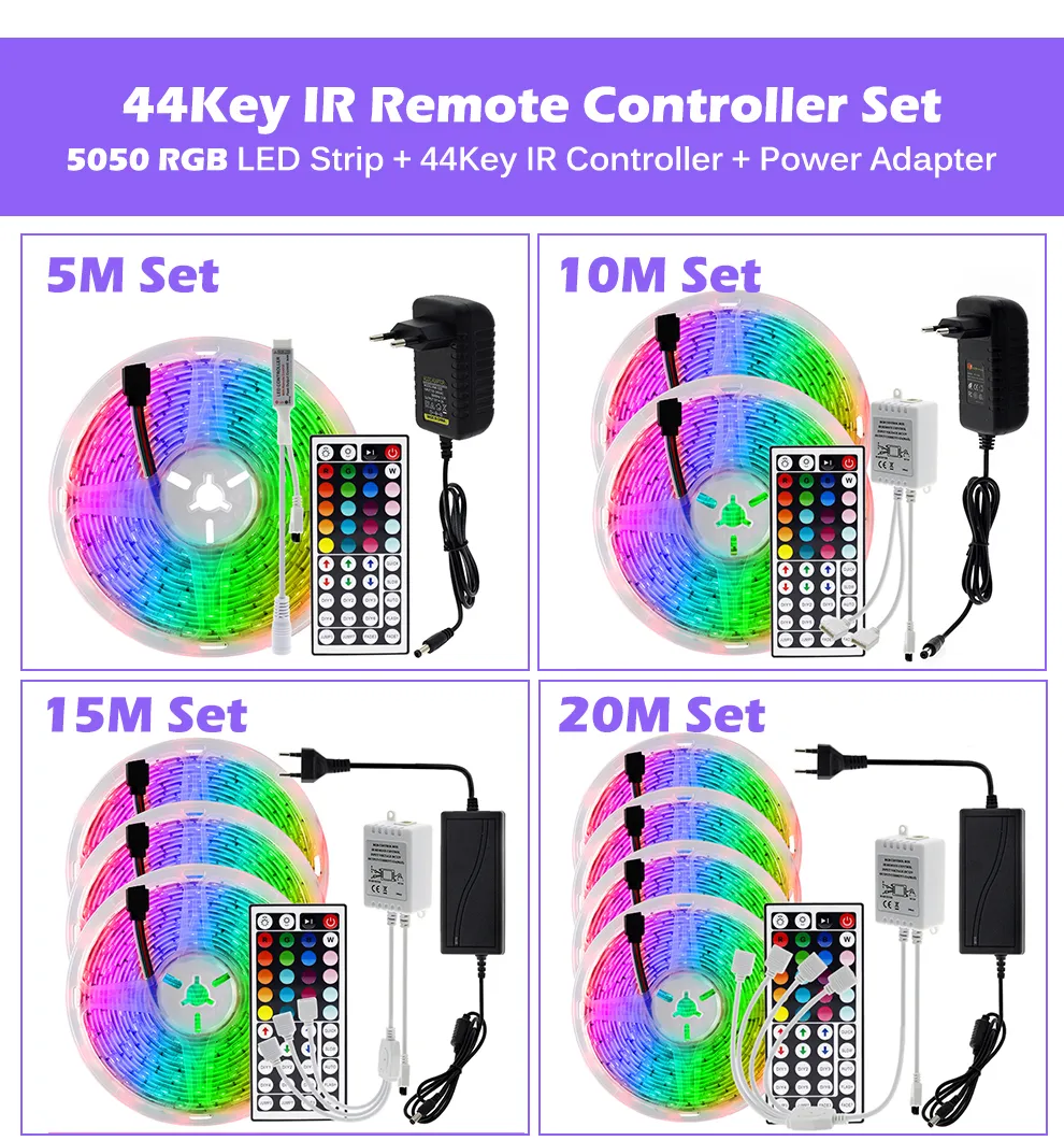 LEDストリップライトミュージック同期Color SMD5050 RGB STRIPS DIY 5M 10M 20M