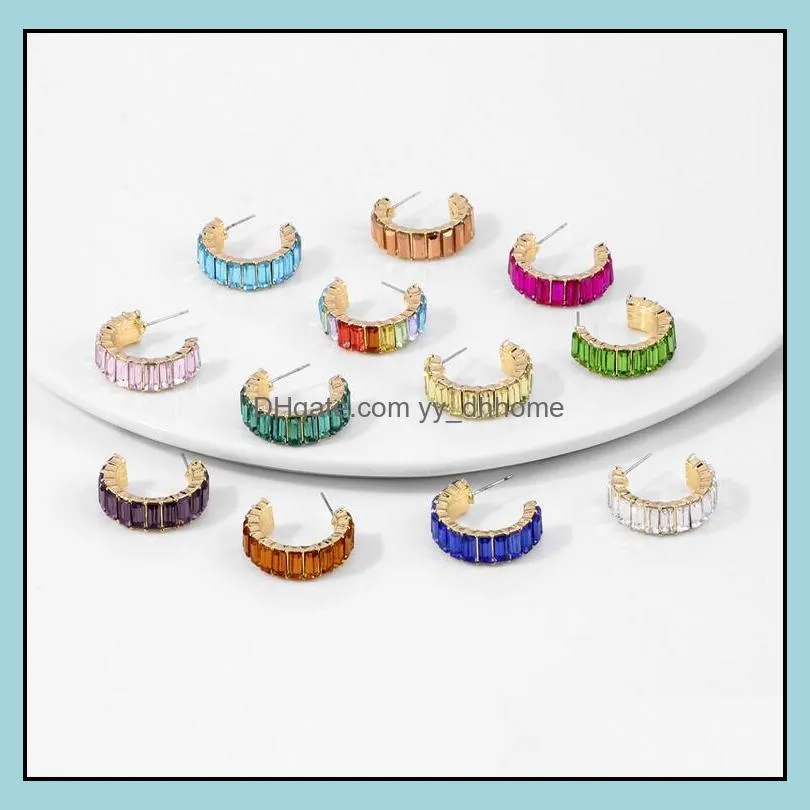 Rainbow Rhinestone Hoop Earrings for Women Girls Crystal Huggie Ear rings Fashion Jewelry Dazzling Circle Earrings 12 colors