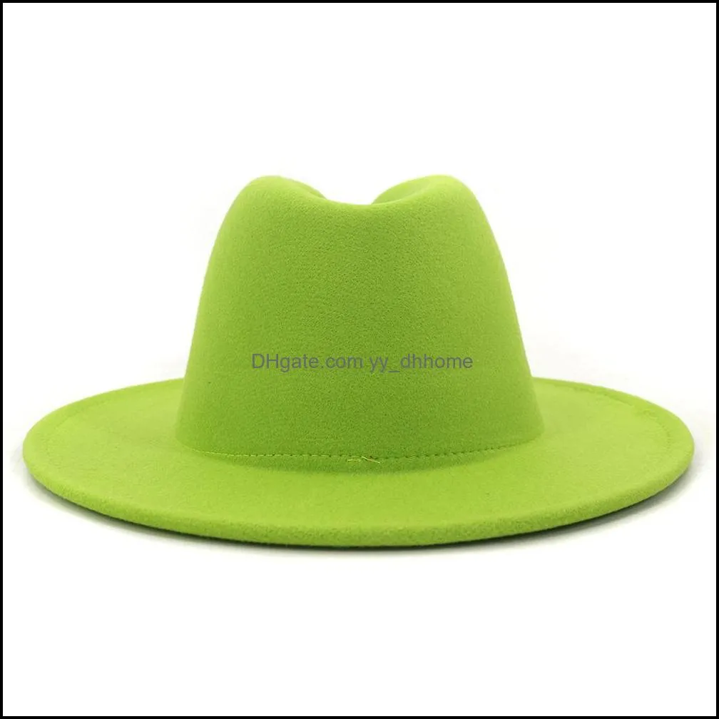 Lime Green and Hot Pink Patchwork Jazz Felt Hat Women Man Wide Brim Faux Wool Panama Fedora Hats with Felt Band Trilby Cap