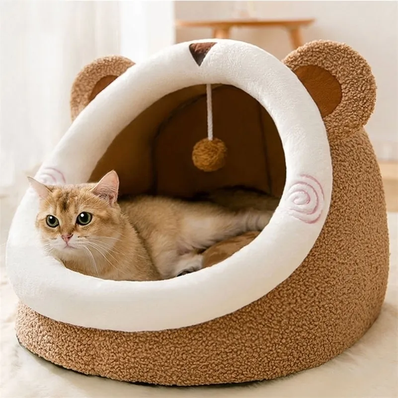 Warm Cats Bed Cute Cat House Kitten Lounger Cushion for Small Pet Sleep Tent Washable Pets Sleeping Bag Soft Dogs Bear Cave 220323