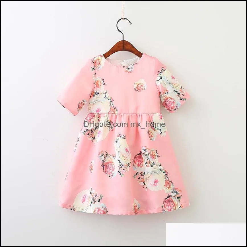 Girls Dresses Baby Kids Clothing Baby Maternity Clothes Rose Flower Print Dress Children Floral Princess Dhhz2