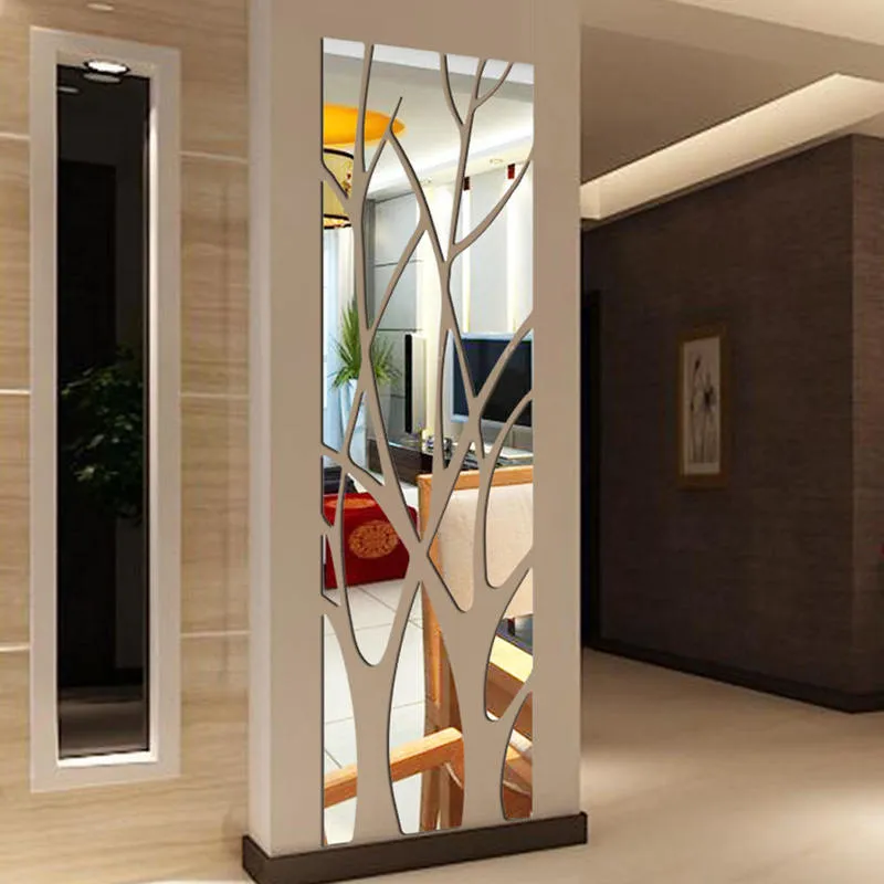 3D miroir autocollant mural arbre acrylique décalque bricolage Art Surface pour fond TV maison salon chambre décor 220607