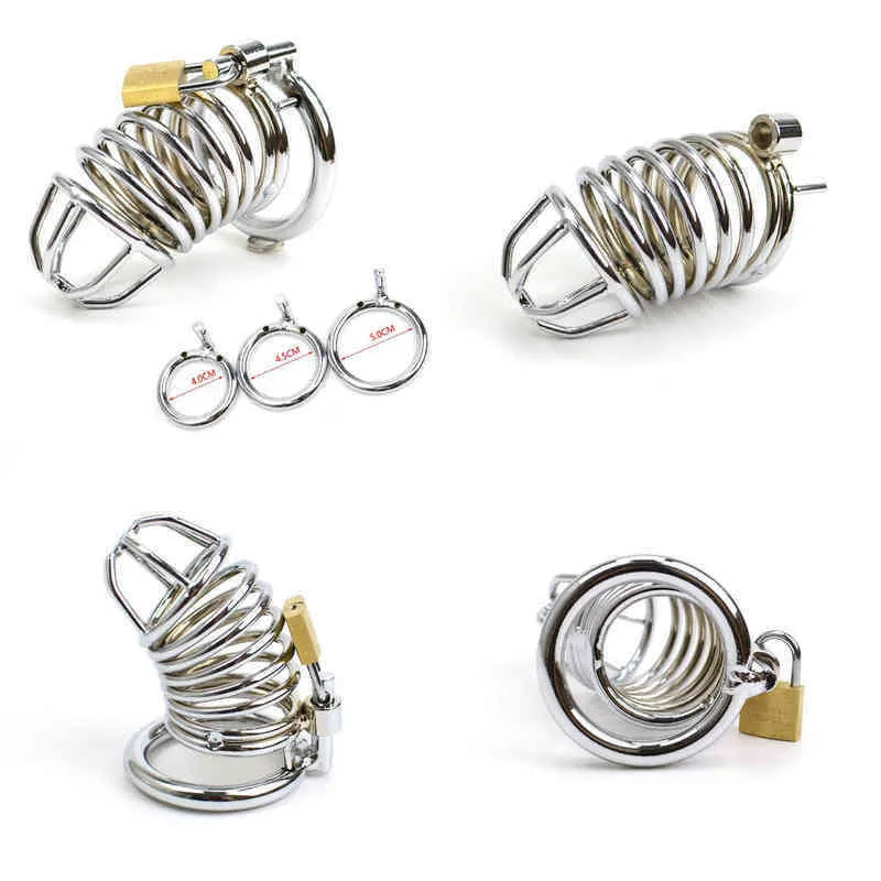 Nxy Cockrings Dispositivos de gaiola de castidade masculina de aço de aço inoxidável Birada de metal de meta