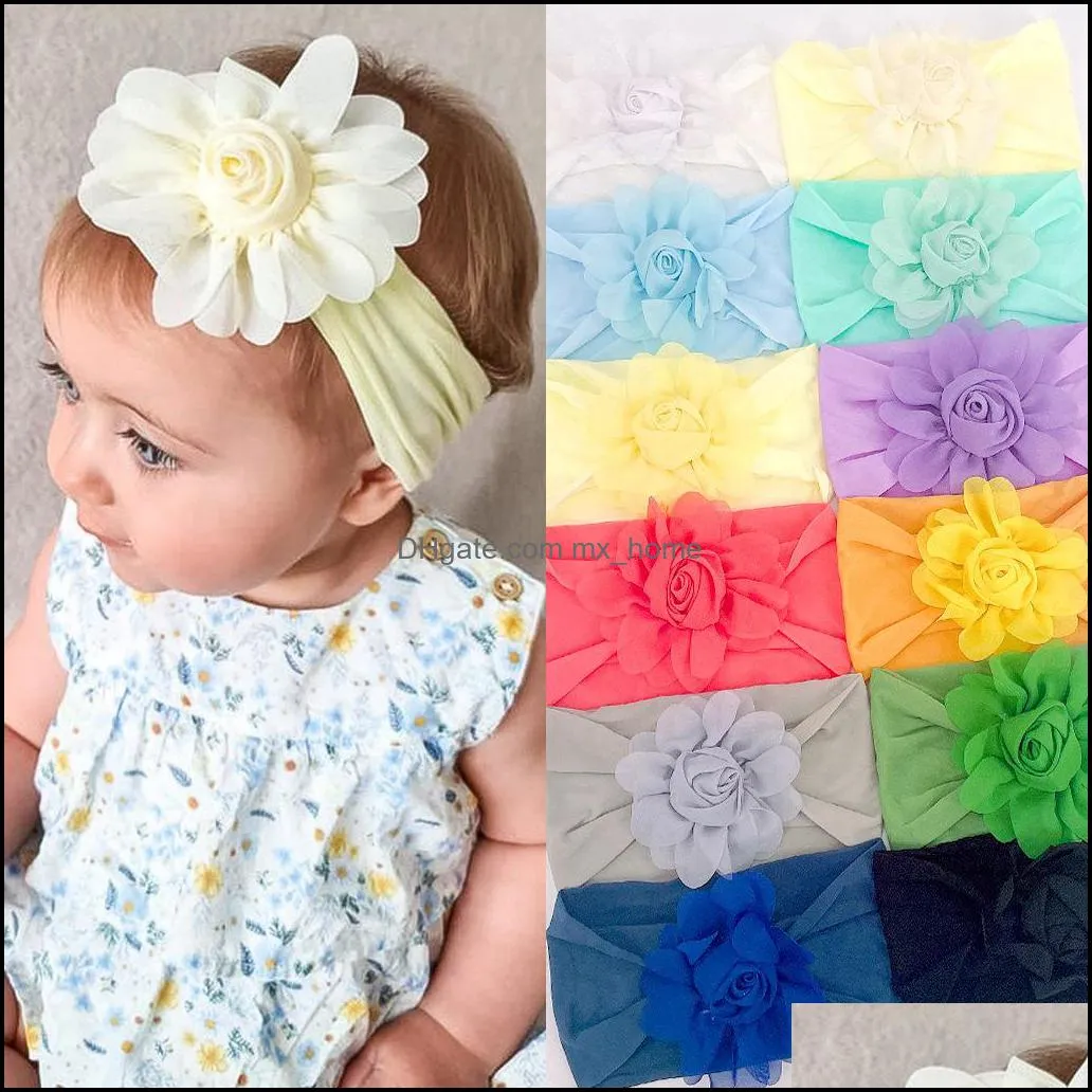 Accessoires de cheveux bébé enfants maternité bébé filles fleurs bandeaux en mousseline de soie fleur Turban infantile mode élastique bandeau Dik