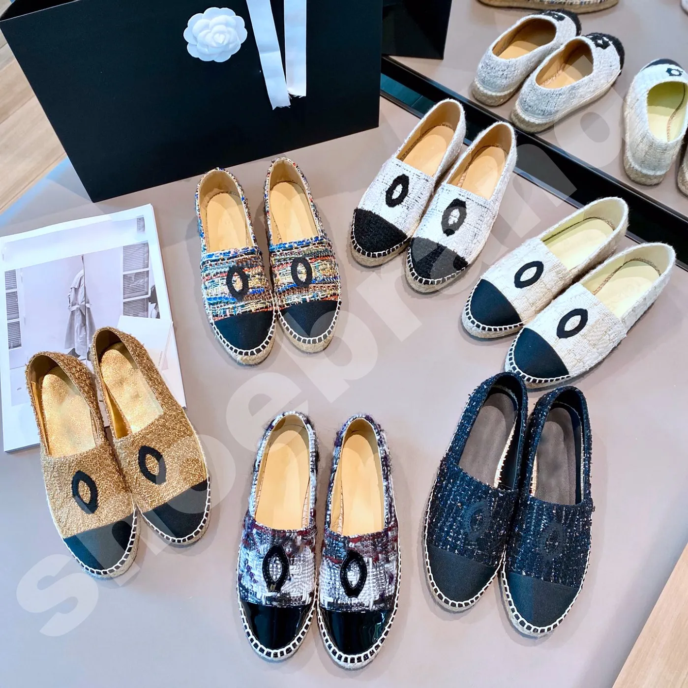 Espadrillesデザイナーシューズラグジュアリースニーカー女性カジュアルシューズキャンバスリアルレザーローファークラシックデザインスリッパスライドシューブランドS55 03