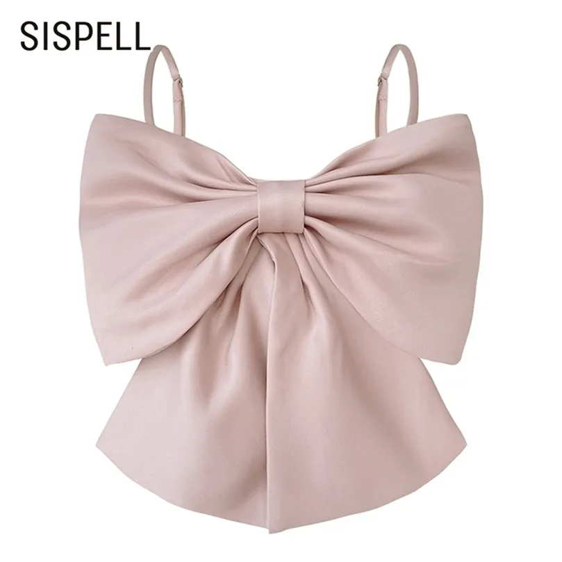 Sispell Big Bow Knot for Female Vests Square Sleeveless Off Shouldless Slim 여성 섹시한 슬링 조끼 패션 210401