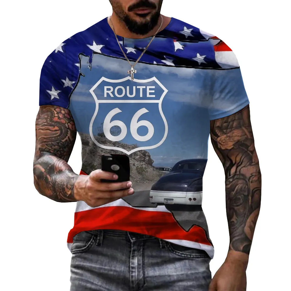Personnalité Streetwear Route 66 T-shirt impression 3D Route 66 motif hommes t-shirts surdimensionnés hauts hommes unisexe décontracté t-shirts