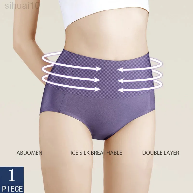 Damen-Slip, Baumwolle, Eisseide, hoher Taille, Bauch-Slip, nahtlose Unterwäsche, Hosen, Komfort, Dessous, weibliche atmungsaktive Unterhose, Slips L220802