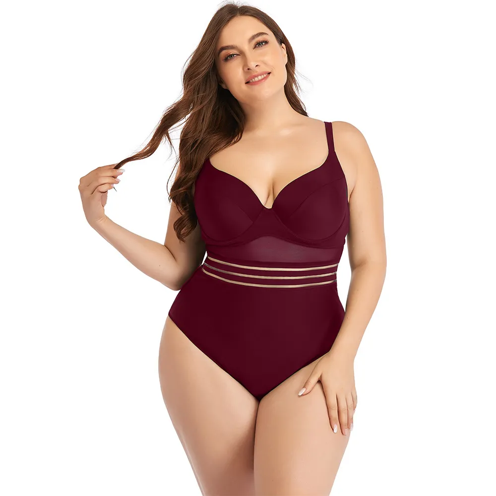 Plus-Size-Badeanzug, modische Badebekleidung, Schwimmen, Strandbekleidung, mehrfarbig, einteilig, tiefes V, ohne BH, Bügel-Stütz-Sommer-Badeanzüge, XL-Bikinis