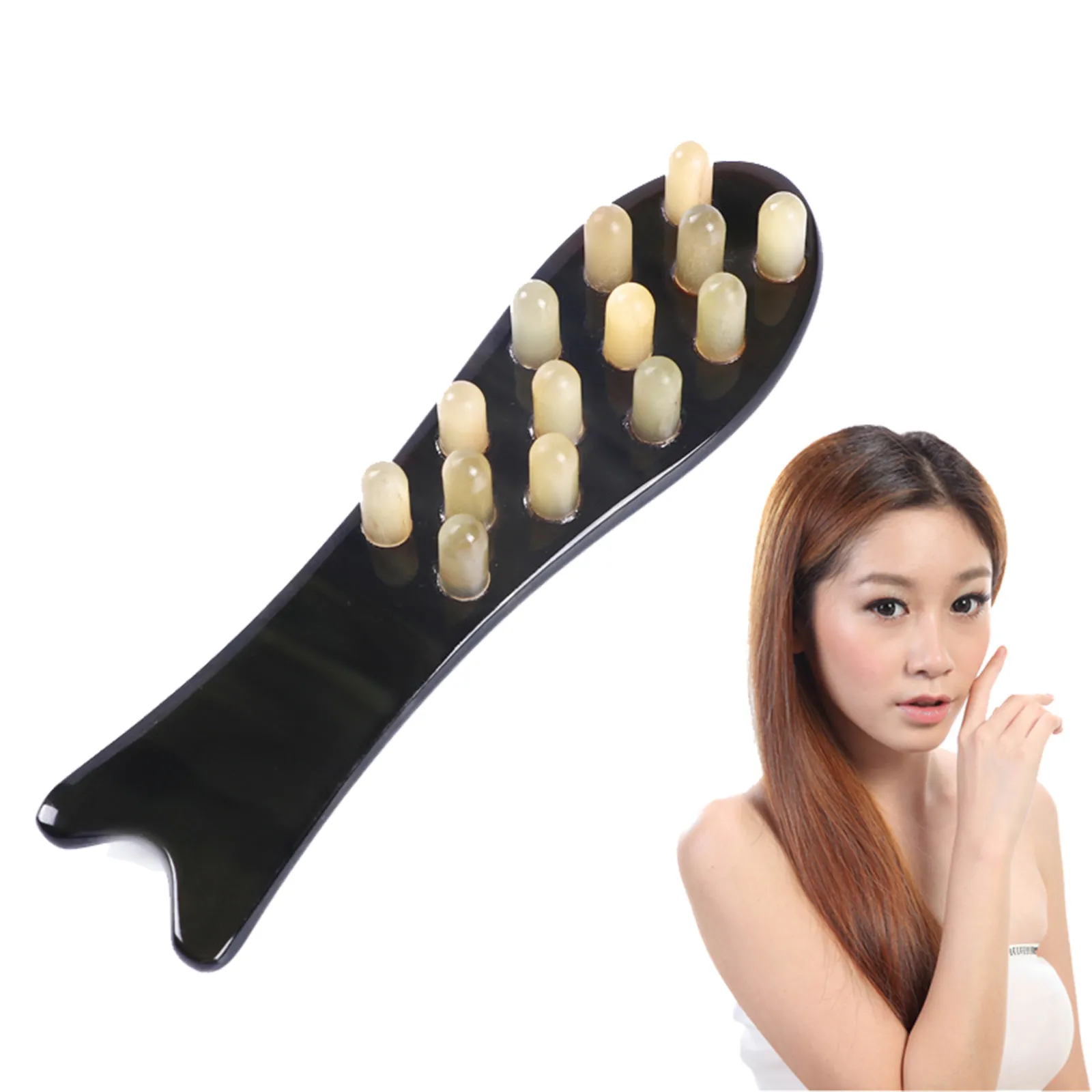 Masseur de corne de boeuf 100% naturel pour tête corps peigne à cheveux brosse de Massage minceur Spa Anti Cellulite Acupuncture peigne d'acupoint Relax